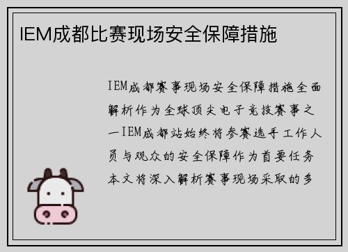 IEM成都比赛现场安全保障措施
